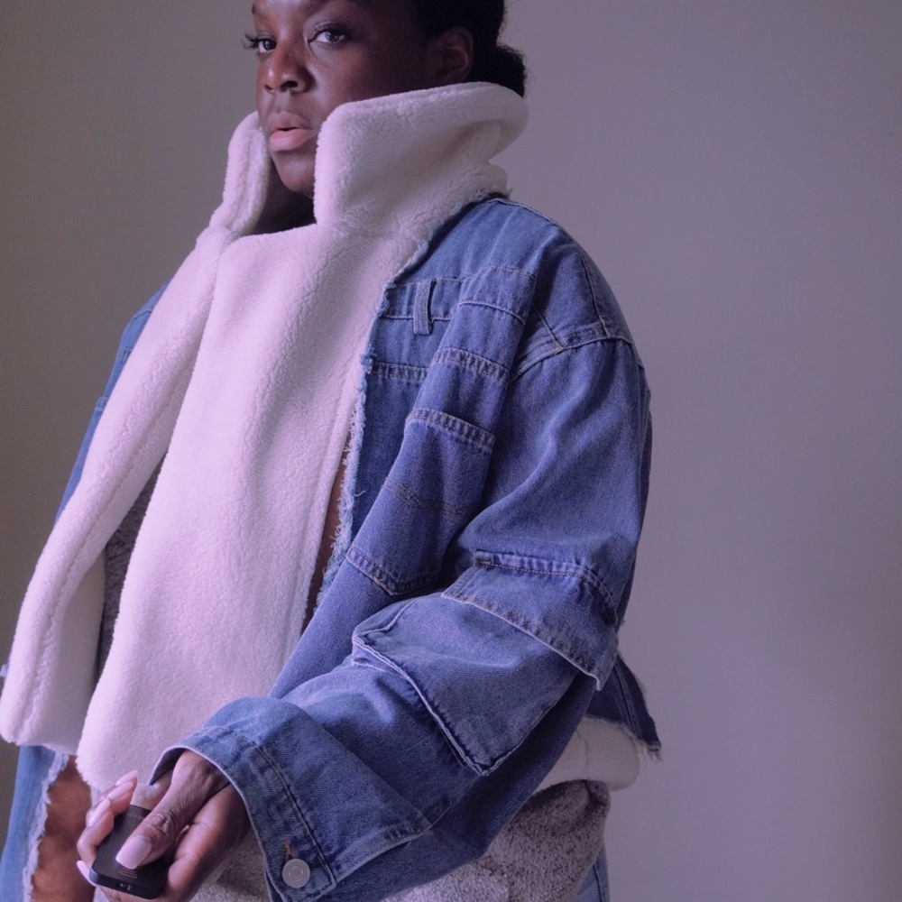Large - Jean Denim Faux Shearling Jacket Big Sky Jacket